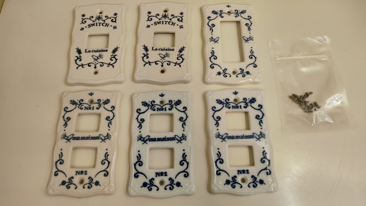 *kyuji-n ceramics switch plate 6 point set 1 hole 2 hole 3 hole antique style white bird white . blow industry 