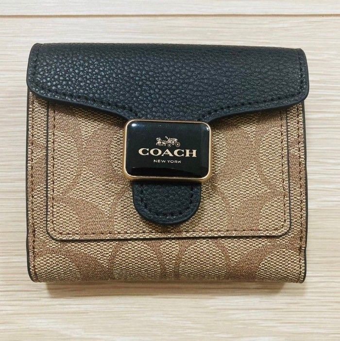 【新品・未使用】 COACH 折財布 シグネチャー　ブラック　カーキ　ペッパー