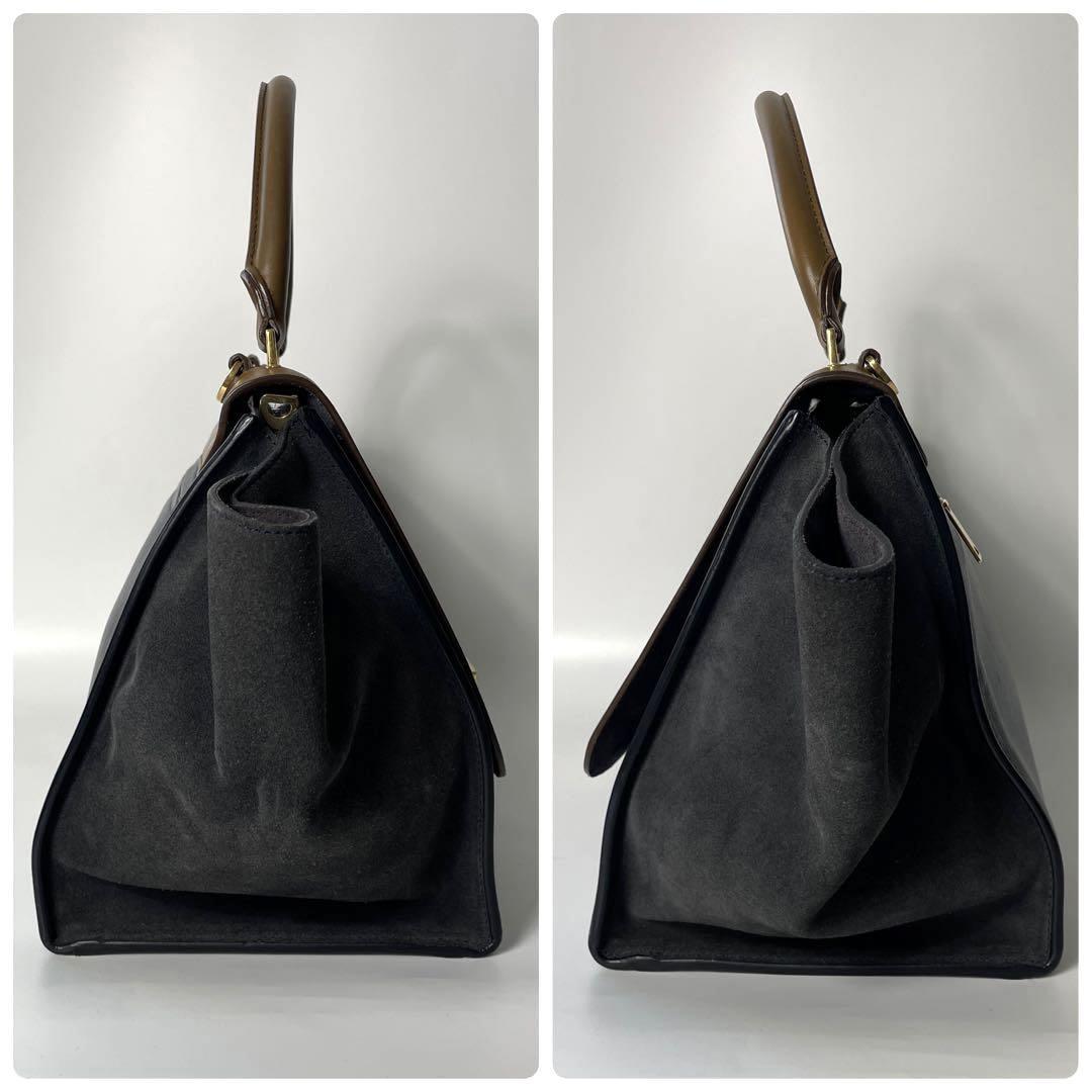 美品】セリーヌ トラペーズ ブラウン×ネイビー ハンドバッグ 2WAY
