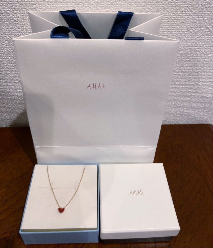  new goods regular goods AHKAH Ahkah necklace ti Ran Heart k18 yellow gold Cross box paper bag ribbon attaching present Heart .. coral 