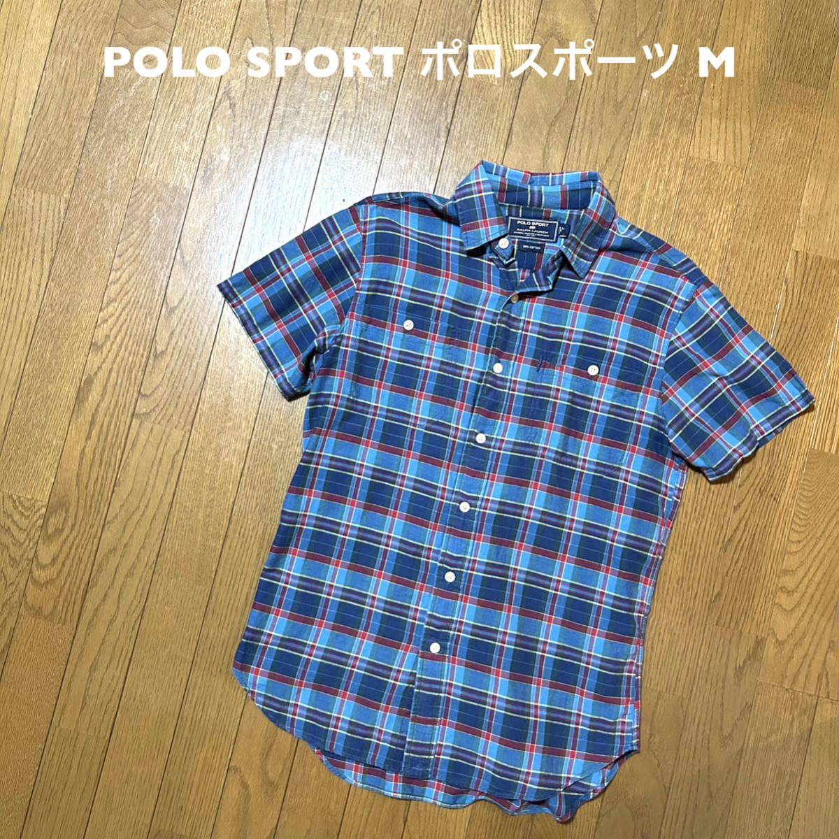 Mサイズ！POLO SPORTポロスポーツ 古着半袖マドラスチェックシャツ 青×赤 アメカジ古着 半袖シャツ チェック柄 RALPH LAUREN