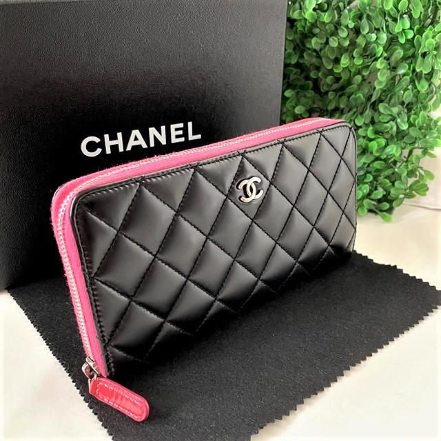 1円 美品 CHANEL シャネル マトラッセ パテントレザー ピンク×ブラック