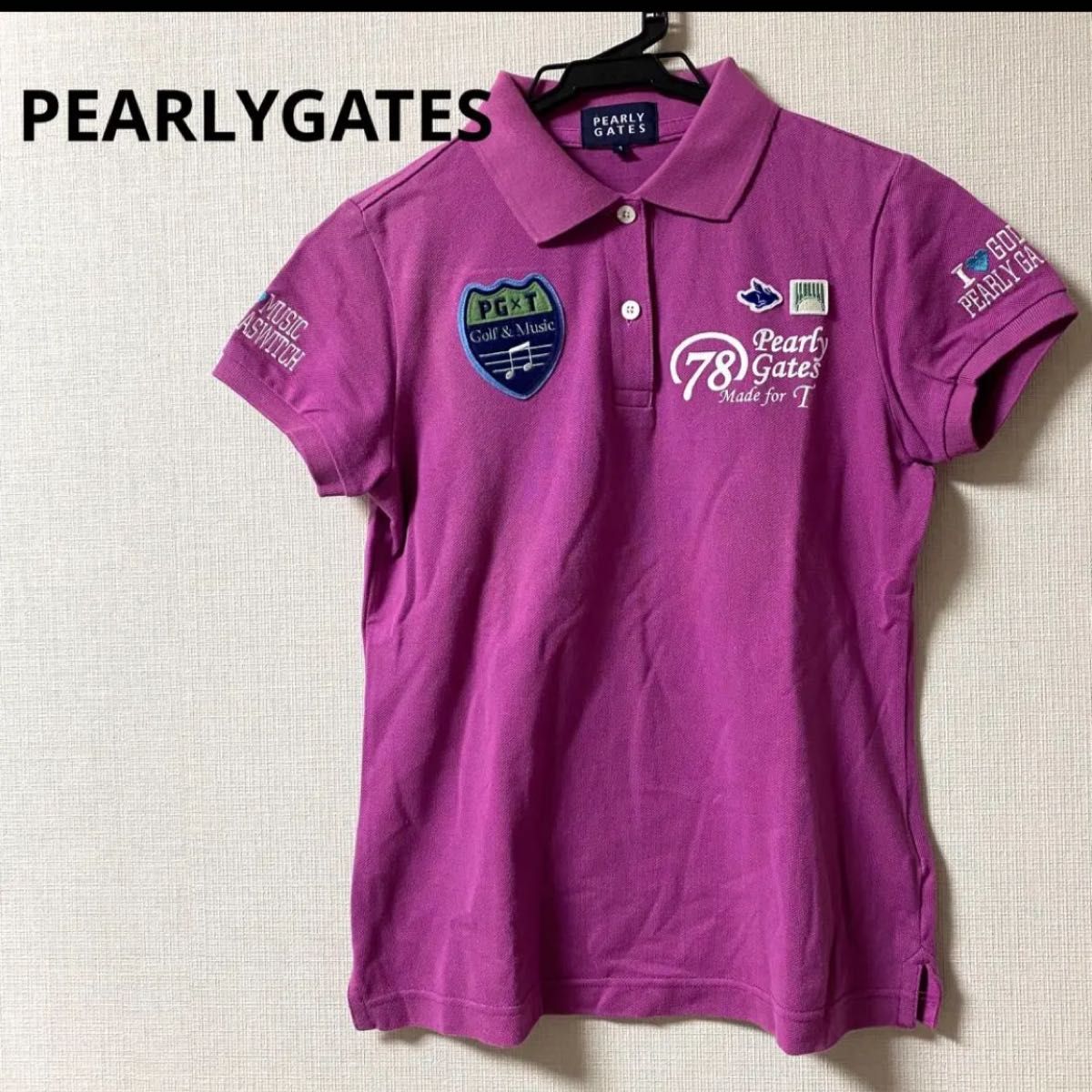 美品 PEARLYGATES ポロシャツ パープル M バックプリント パーリー