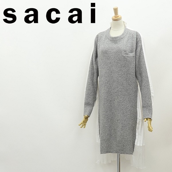 大きな取引 サカイ ◇sacai ニット 3 グレー×ホワイト ワンピース