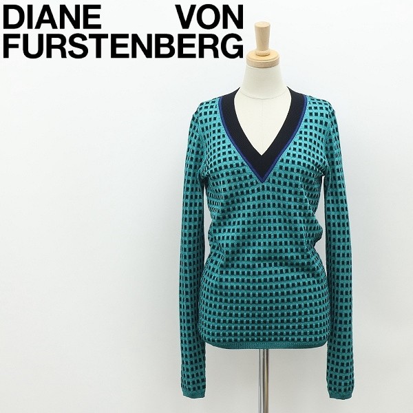 ◆DIANE von FURSTENBERG ダイアンフォンファステンバーグ 織柄 Vネック ニット セーター トップス P_画像1