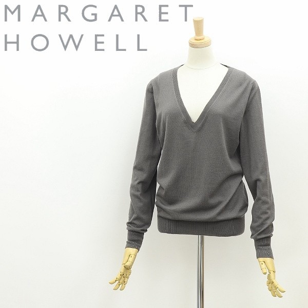 ◆MARGARET HOWELL マーガレットハウエル カシミヤ100％ Vネック 長袖 セーター トップス グレー Ⅱ