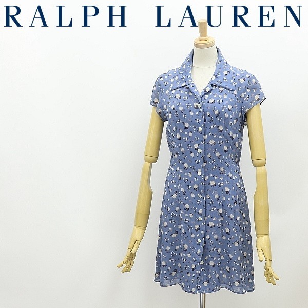 国内正規品◆RALPH LAUREN ラルフローレン 花柄 シフォン シャツ ワンピース くすみブルー 9