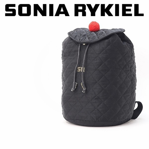 ヴィンテージ●SONIA RYKIEL ソニアリキエル ロゴ刺繍 キルティング 巾着 リュックサック 黒 ブラック_画像1