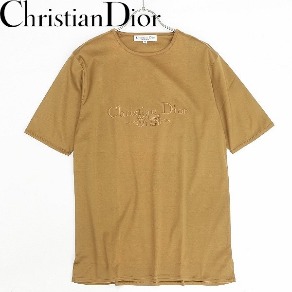 ヴィンテージ◆Christian Dior クリスチャンディオール ロゴ刺繍 コットン Tシャツ ブラウン M_画像1