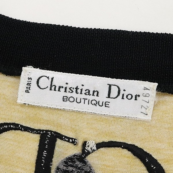 美品 ヴィンテージ◆Christian Dior クリスチャンディオール 総柄 ロゴ刺繍 Tシャツ カットソー マスタードイエロー×ブラック_画像4