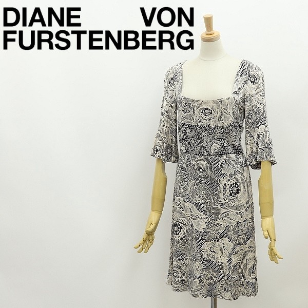 DIANEvon FURSTENBERG レース×千鳥柄 ワンピース-