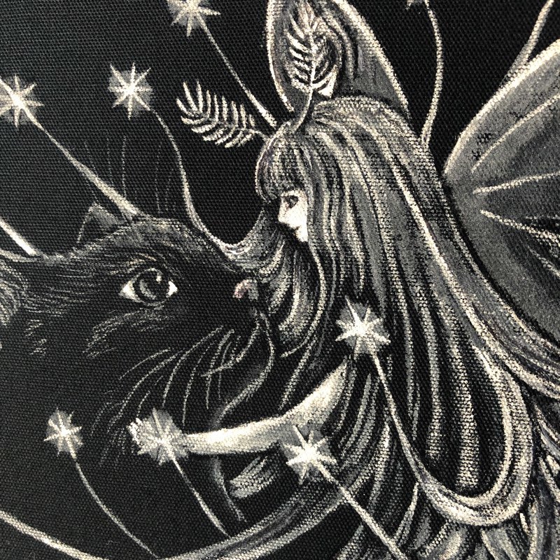 「蟲の姫と黒猫」SMサイズ　アート作品原画 猫 徳島洋子作品 ★ 星月猫_画像2