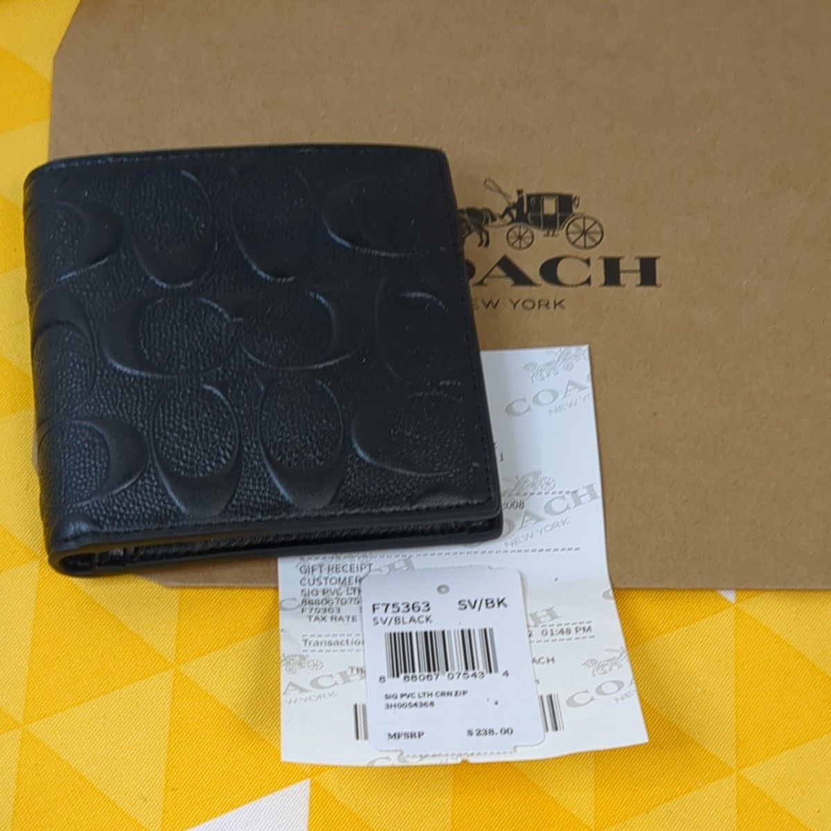 コーチ　COACH 折財布　2つ折り財布　カード小銭入れ　メンズ財布　ブラック　F75363 新品未使用