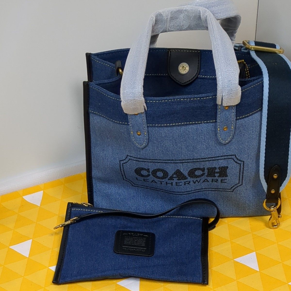 コーチ　COACH トートバッグ　デニムバッグ　ポーチ付きバッグ　ショルダーバッグ　ブルー　89163 　新品未使用