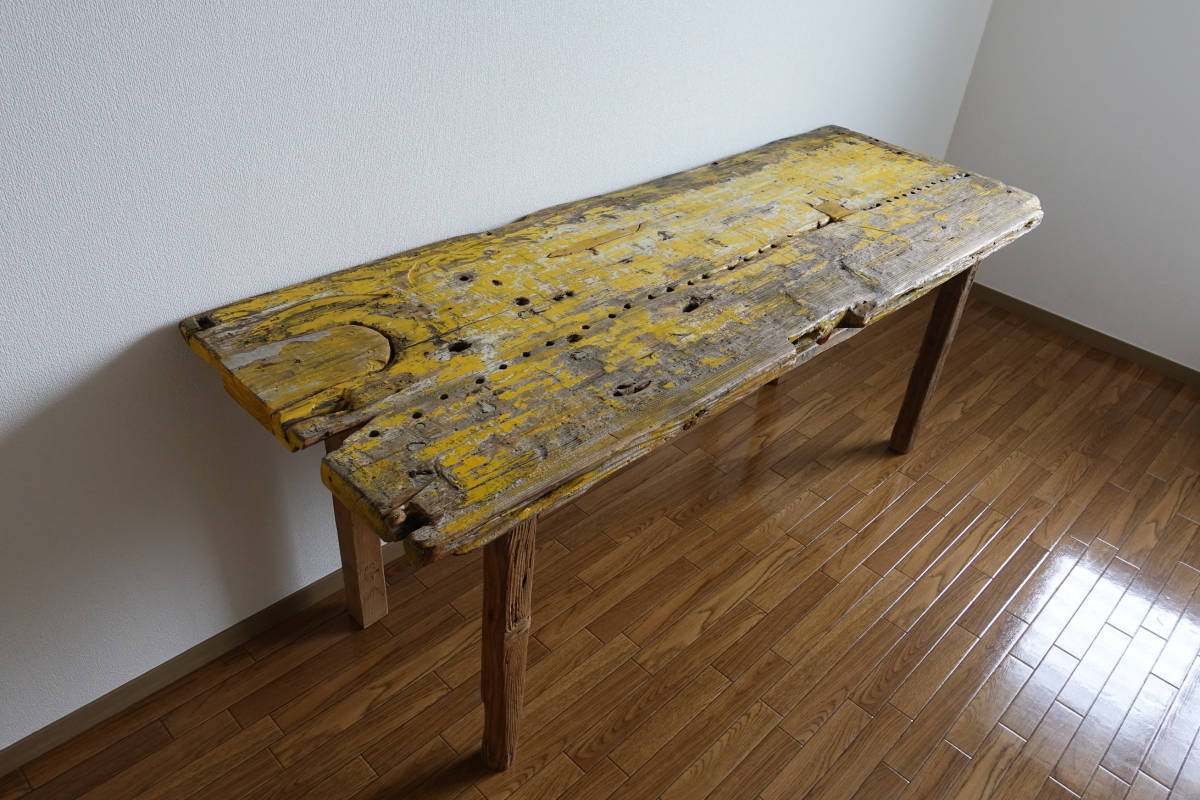最終価格 購入25万 画家のアトリエで使われていた日本の古舟材テーブル 古材ダイニングテーブル ペンキ 作業台アンティーク ヴィンテージ_画像8