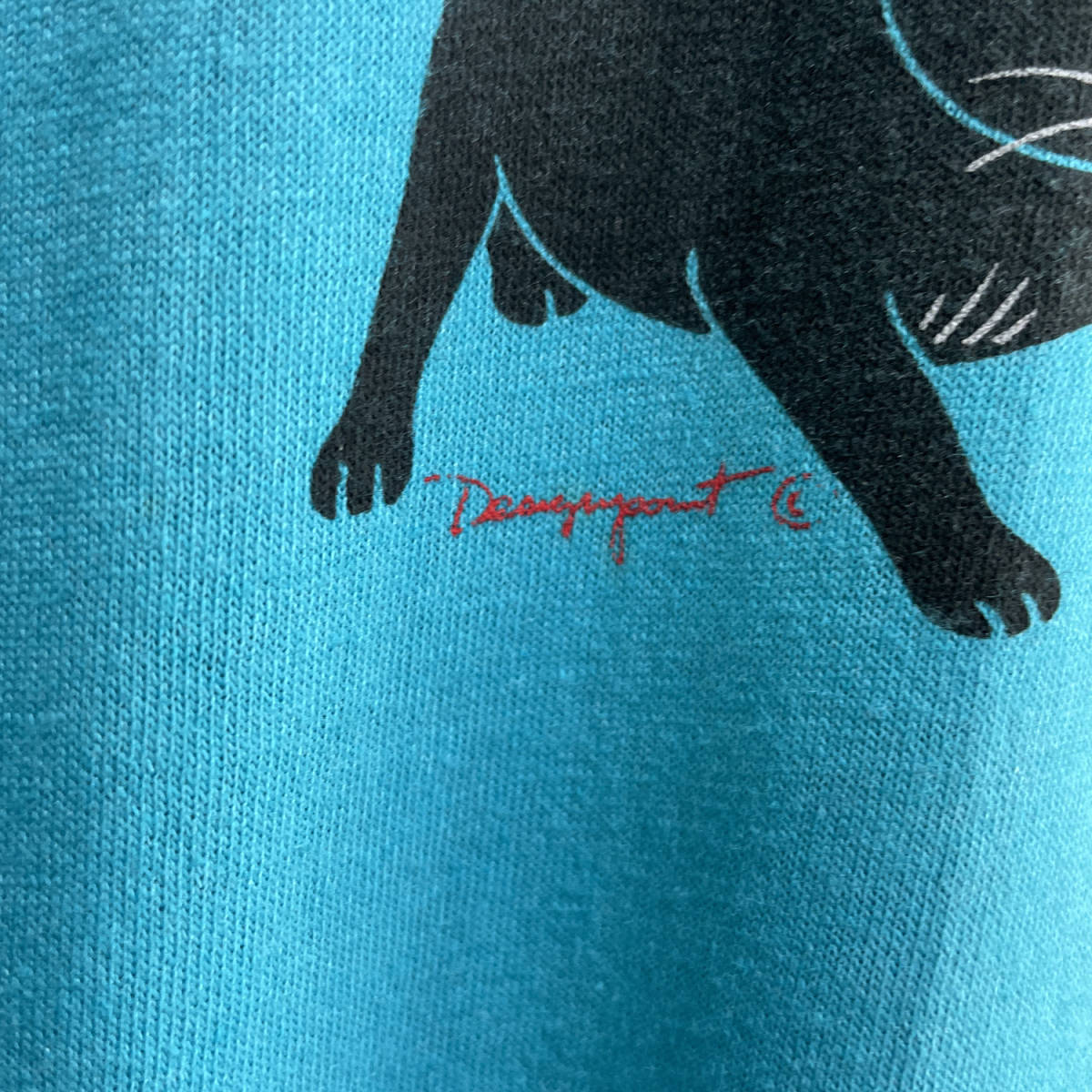 90S USA製 ヴィンテージ 古着 半袖 Tシャツ 黒猫 ネコ 水色 メンズL シングルステッチ BA1872_画像5