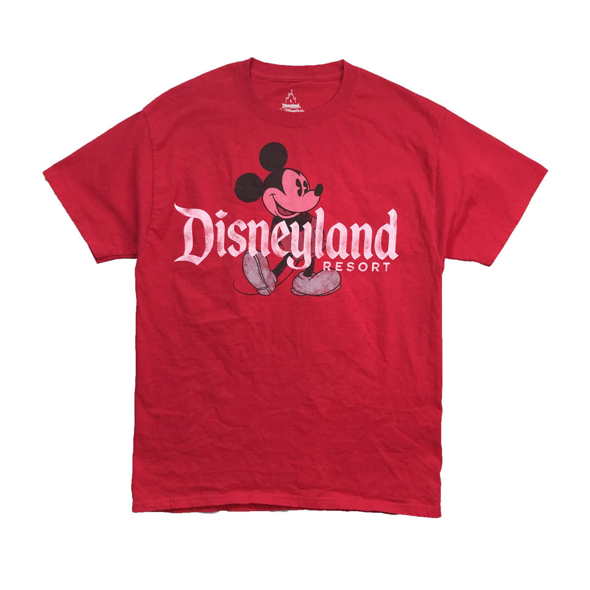 ディズニー ミッキーマウス ディズニーランド キャラクター Tシャツ メンズL レッド Disney アメカジ USA 古着 BA1895