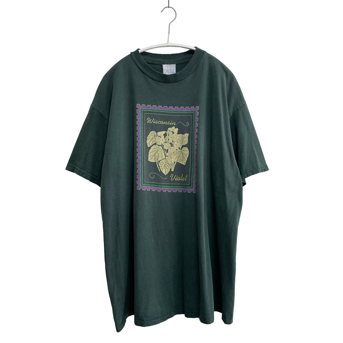 90S USA 古着 半袖 Tシャツ ウィスコンシン州花 バイオレット プリント