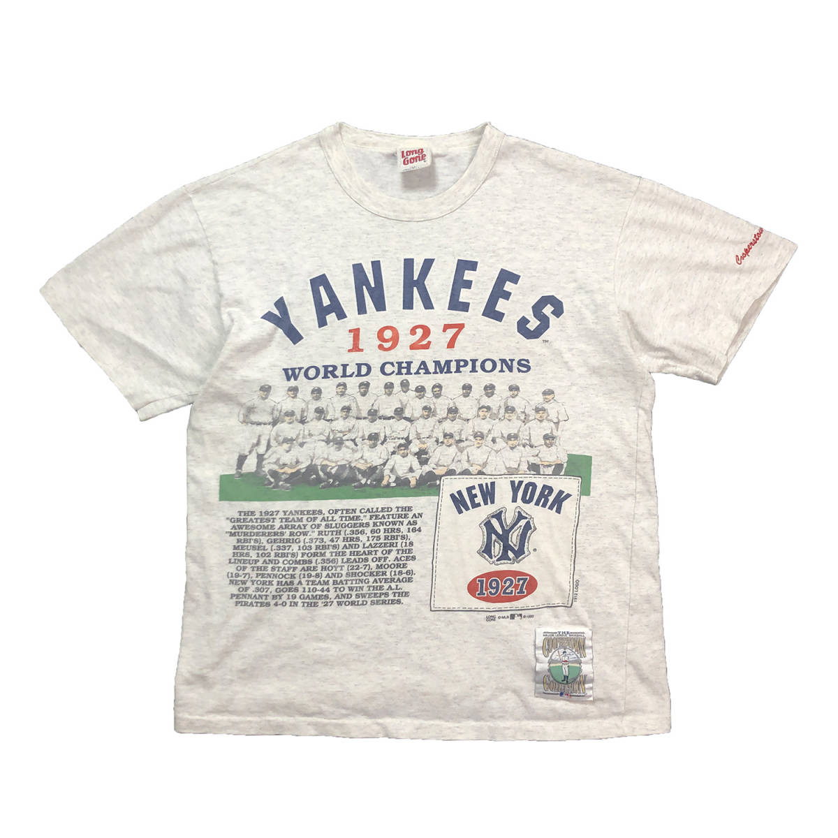 90S USA製 ヴィンテージ MLB ヤンキース 1927 ベイブルース チーム写真 ピクチャー Tシャツ メンズM シングルステッチ 古着 BA1964