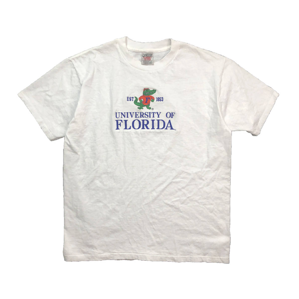 90S USA製 ヴィンテージ フロリダ大学 アリゲーターズ 刺繍 ロゴプリント Tシャツ メンズL シングルステッチ ホワイト 白T 古着 BA1991_画像1