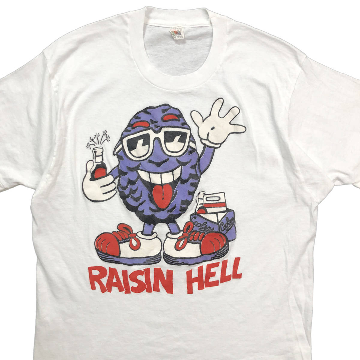 80S USA製 ヴィンテージ カリフォルニアレーズン RAISIN HELL キャラクター Tシャツ メンズL シングルステッチ 古着 BA2023_画像3