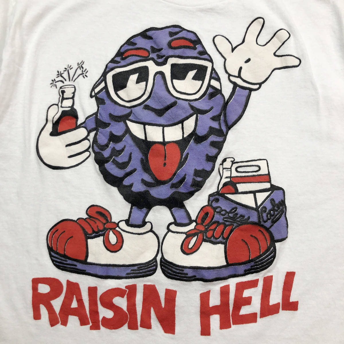 80S USA製 ヴィンテージ カリフォルニアレーズン RAISIN HELL キャラクター Tシャツ メンズL シングルステッチ 古着 BA2023_画像4