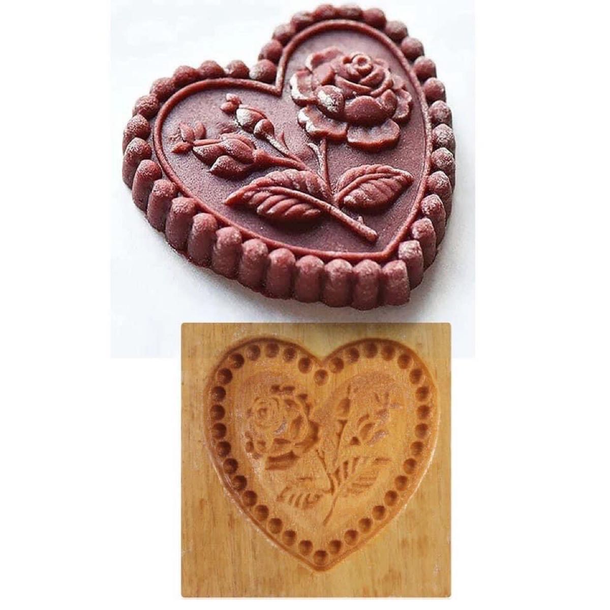 【新品】ハート　薔薇　バラ　クッキー型　木製　クッキー　ハンドメイド　手作り　お菓子作り　クッキング　スイーツ　焼き菓子　調理器具