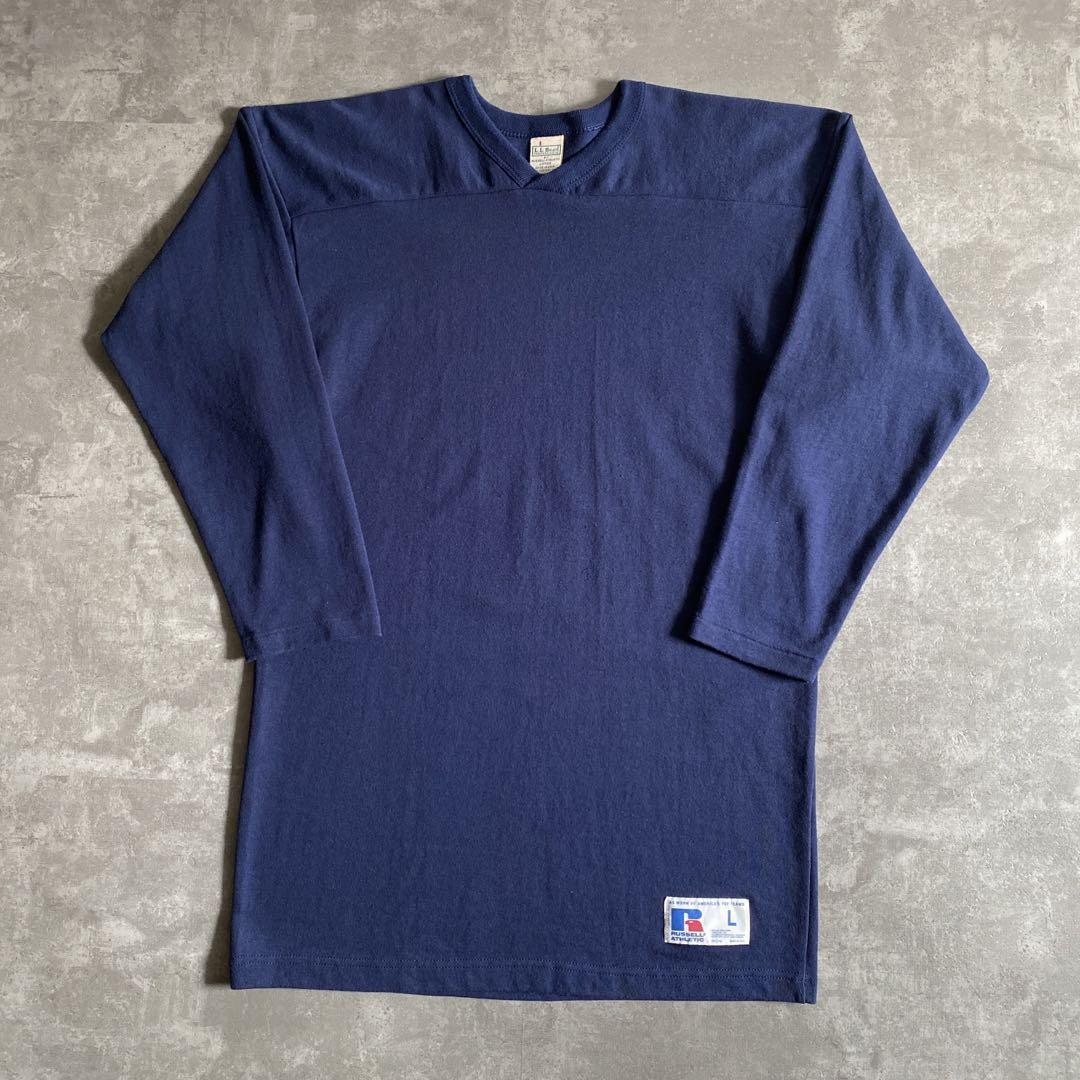 DEAD STOCK デッド ストック 80s ビンテージ USA製 L.L.BEAN エルエルビーン RUSSELL ラッセル 無地 フットボール Tシャツ 紺 ネイビー L