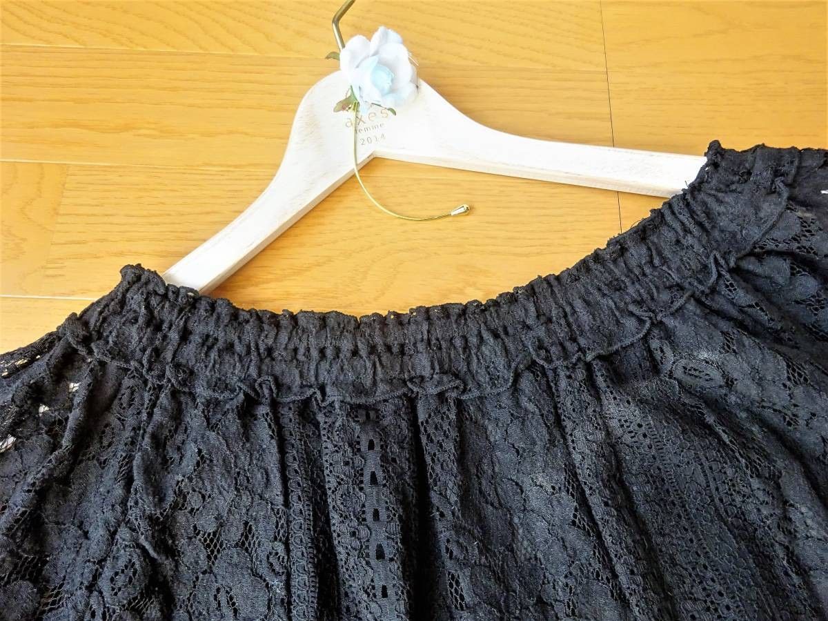 新品axes femme 総レース　お花刺繍レース　オフショル総レース　プルオーバー　黒