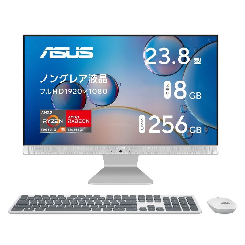 ASUS デスクトップPC M3400WU (AMD Ryzen3 8GB SSD 256GB 23.8インチ フルHD ワイヤレスキーボーのサムネイル
