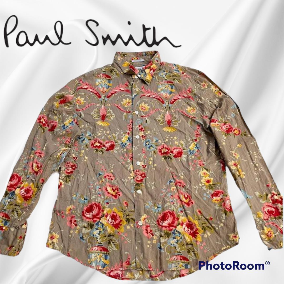 Paul Smith　LONDON ポールスミスロンドン　長袖シャツ　L　コットン　総花柄　マルチカラー ブラウン