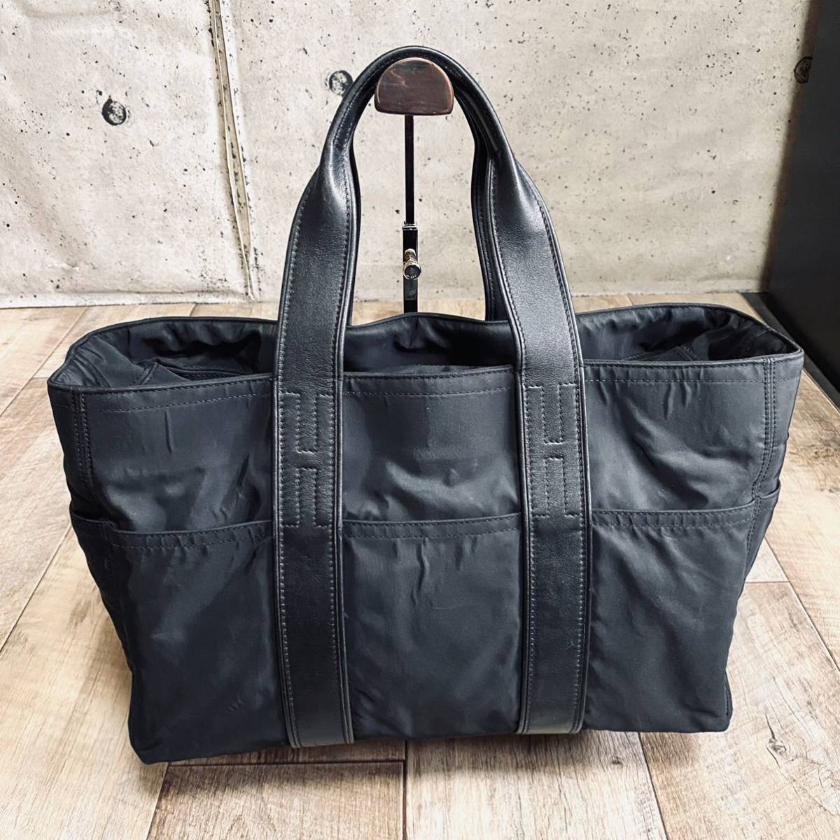 本物☆HERMES エルメス アカプルコ MM ナイロン レザー トートバッグ 