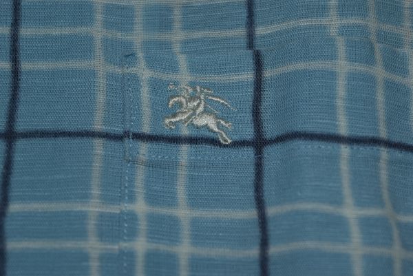 *Burberry London* Burberry * белый & голубой в клетку, удобный хороший лен хлопок материалы. модный рубашка с коротким рукавом M