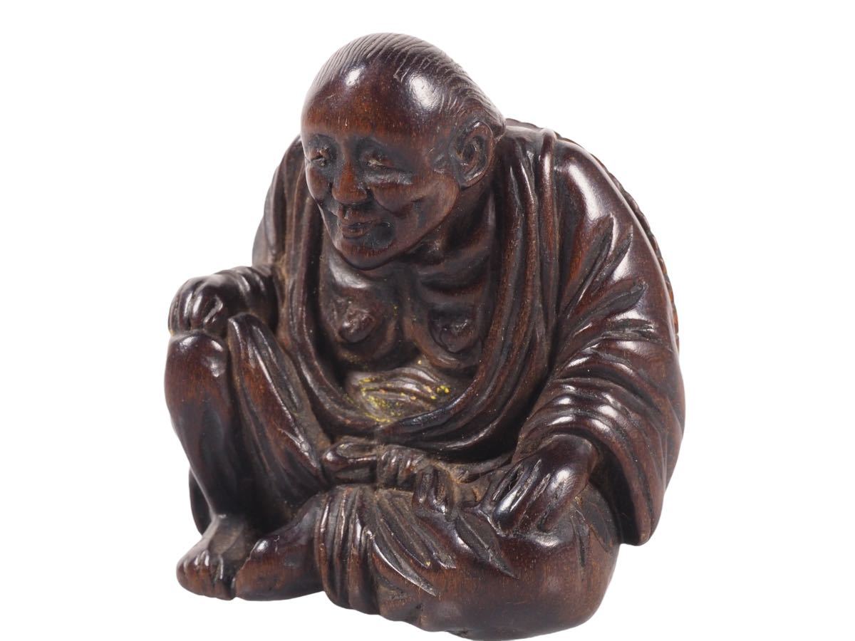 時代根付風格の木彫仙人図絶品彫味わいの逸品在銘:雪軒? 幕末ー明治