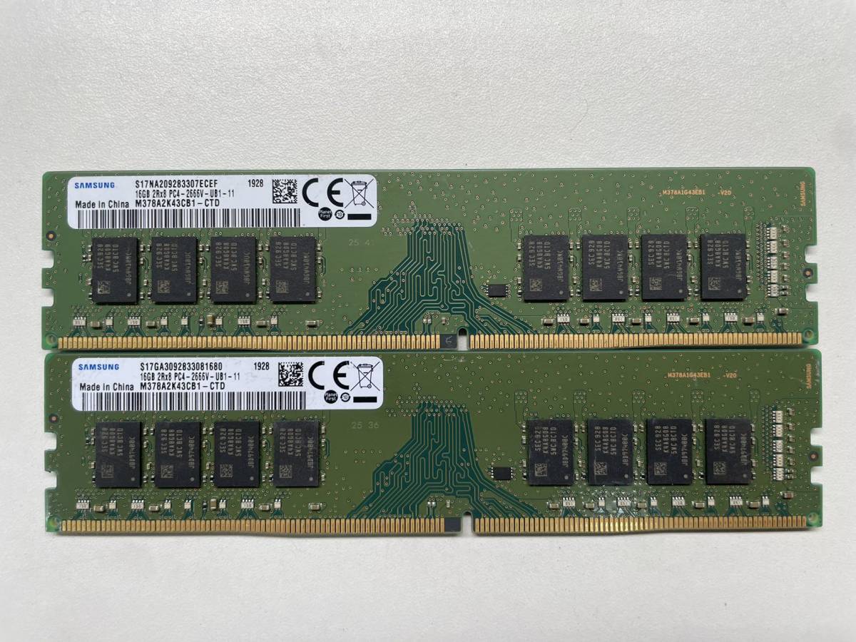 SAMSUNG 2R×8 PC4-2666V DIMM 16GB 2枚組1セット32GB DDR4