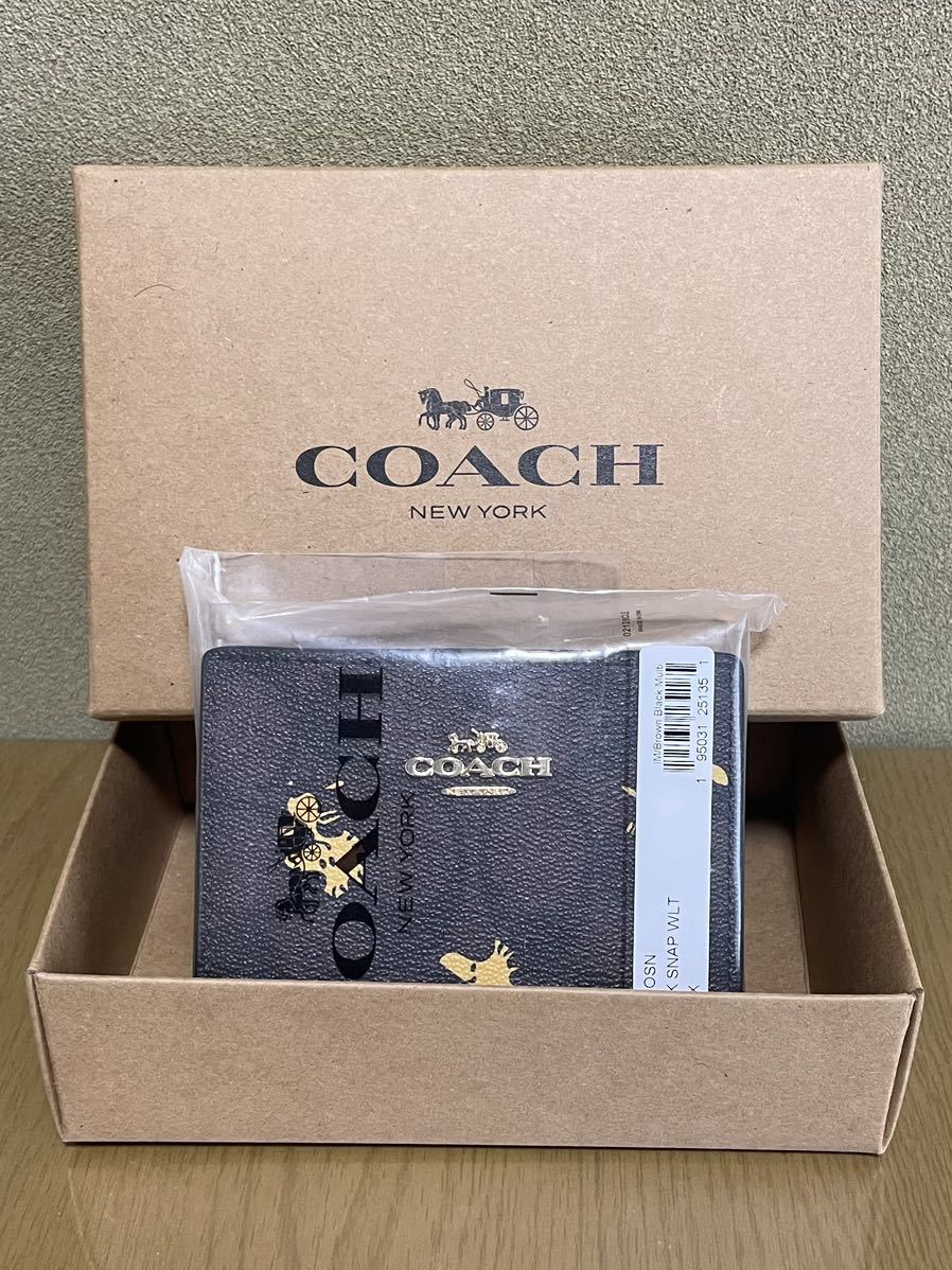 【新品未使用】COACH コーチ×スヌーピー コラボ 二つ折り財布 ウッドストック シグネチャー スナップウォレット 小銭入れ カードケース