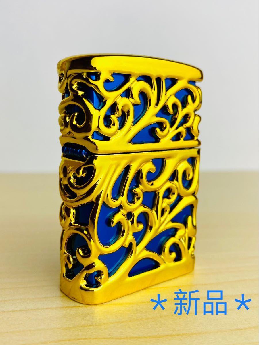 新品zippo型オイルライターアラベスクデザイン ゴールド(アイスブルー)
