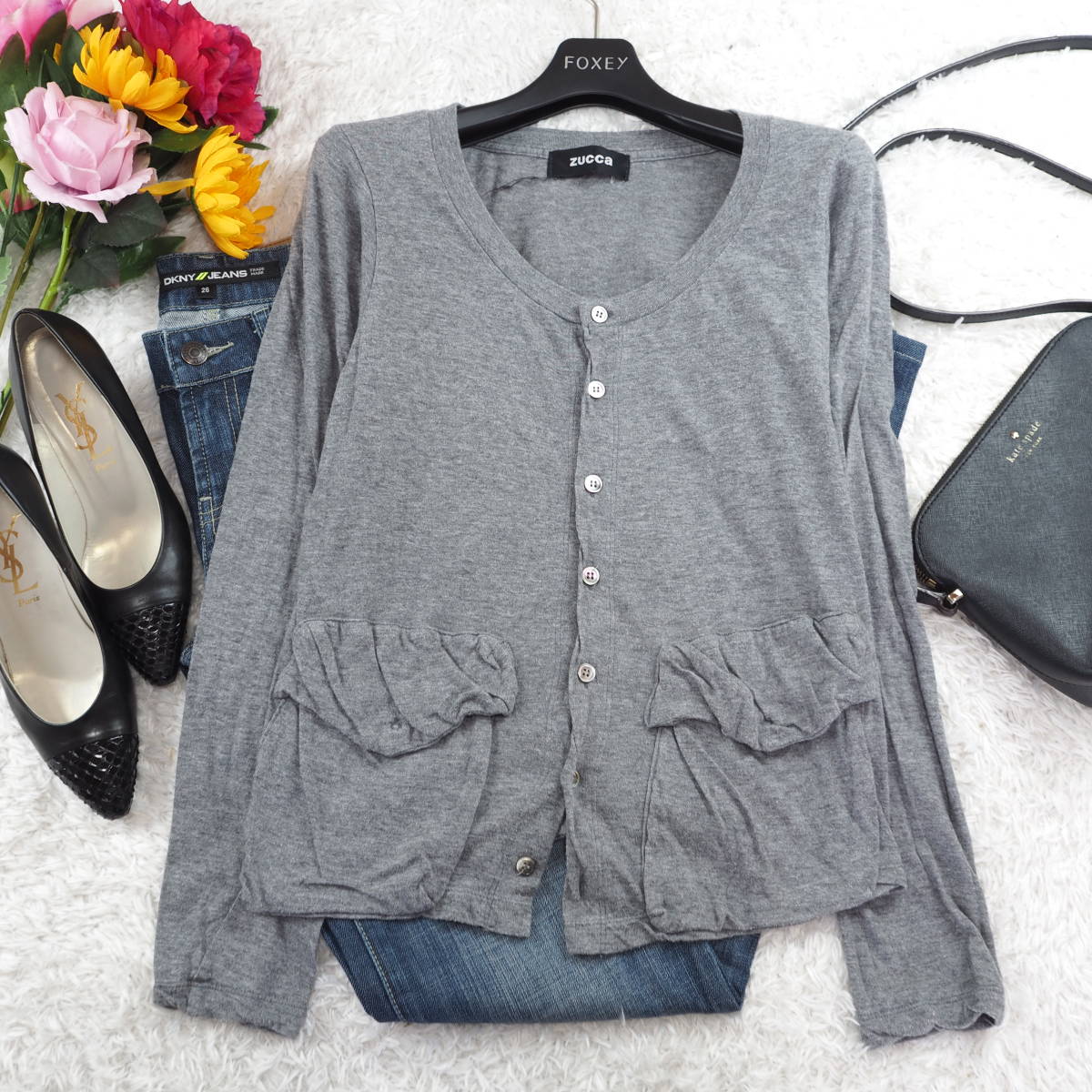 G1284*ZUCCA Zucca * cotton * cardigan * gray *M