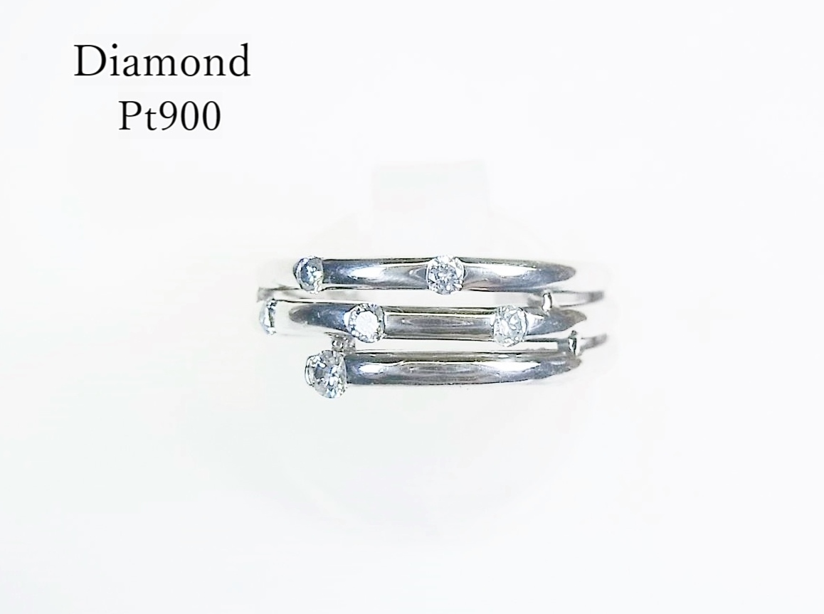 無料発送 ダイヤモンド６石・ファッションＰｔ９００リング［サイズ１１号］ プラチナ台