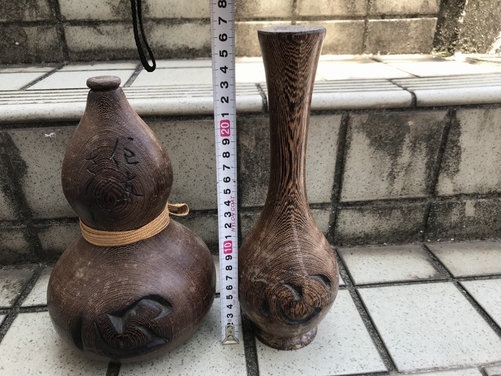 ☆ インド原産 鉄刀木 2点 まとめて タガヤサン 置物 オブジェ 瓢箪