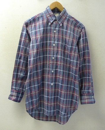 ◆KAMAKURA SHIRTS 鎌倉シャツ チェック BD シャツ ネイビー系 サイズ14　美 ワイシャツ_画像1