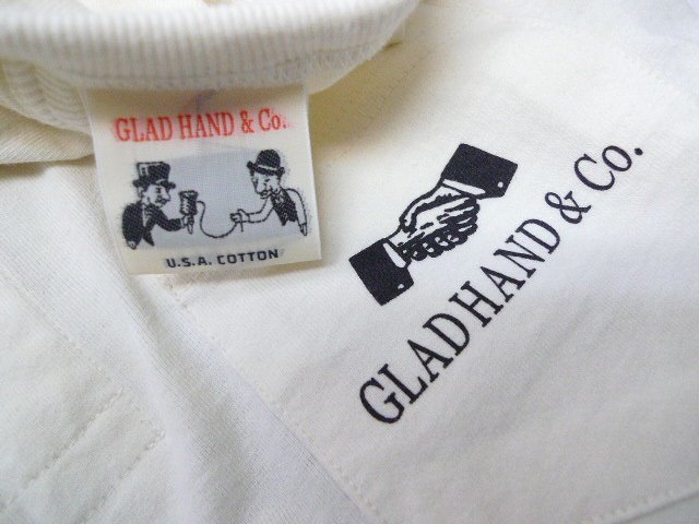 ◇GLADHAND＆CO グラッドハンド XL ロゴ入り バック ガール ポケット付き ヘンリーネック Tシャツ オフホワイト サイズXL -  JChere雅虎拍卖代购