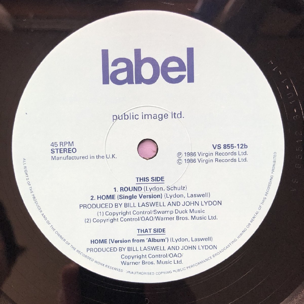 美盤 激レア 1986年 英国オリジナルリリース盤 Public Image Ltd 12''EPレコード 12 Inch Home 12 Inch Home Post-Punk / New wave_画像8