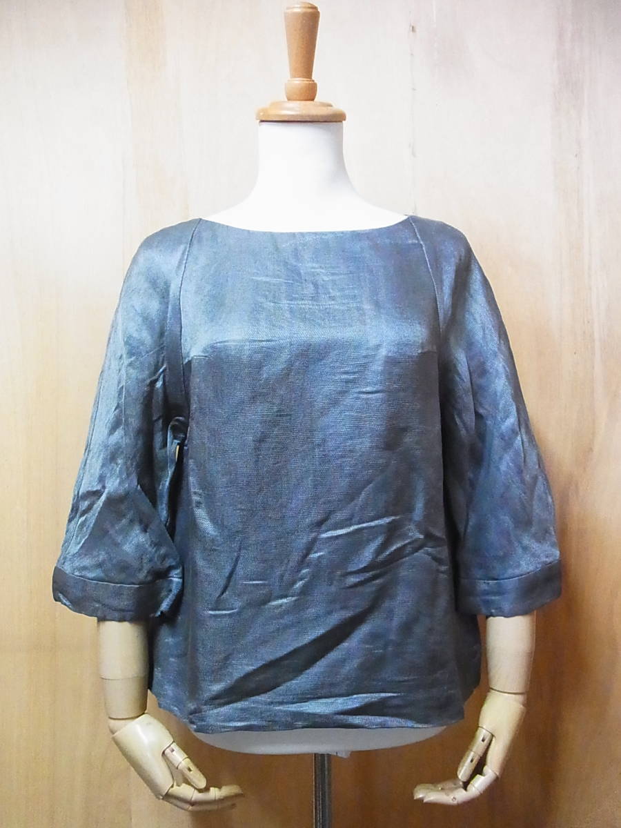  beautiful DRESSTERIOR Dress Terior lustre flax x silk back ribbon tops gray S size rank 