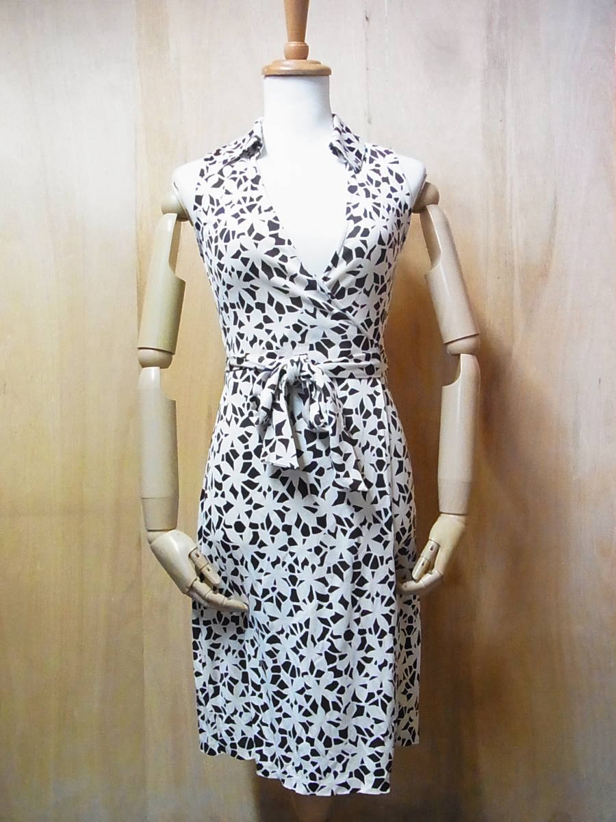 最新デザインの 綺麗 DVF サイズ2 ワンピース ラップドレス 総柄