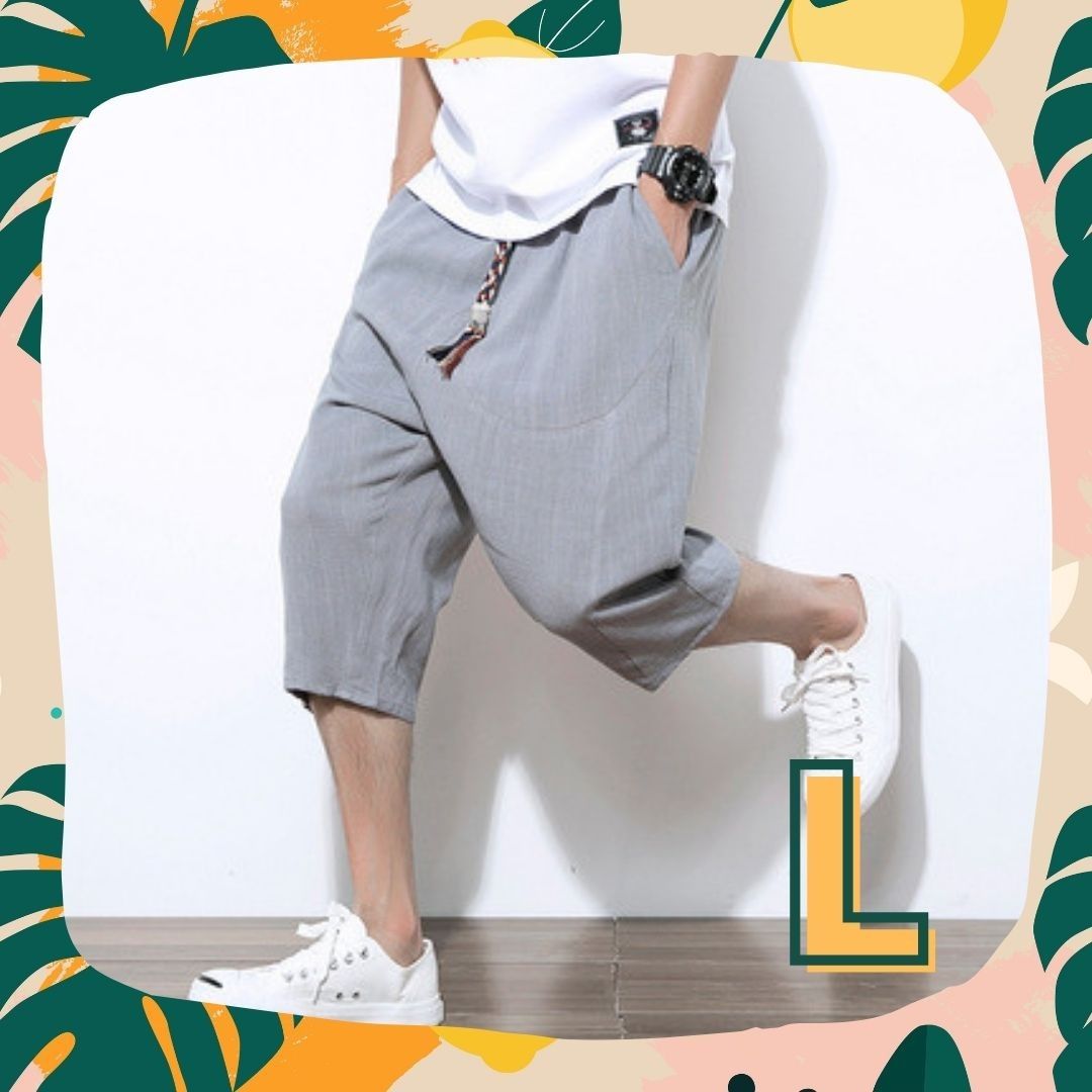 リネンサンエルパンツ ハーフパンツ 短パン グレー 2XL メンズ 部屋着