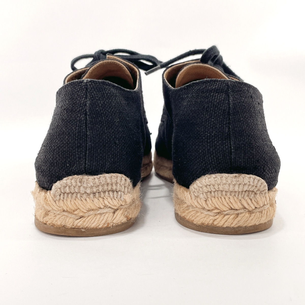 エルメス HERMES モカシン キャンバス ブラック 麻 25.5~26cm相当