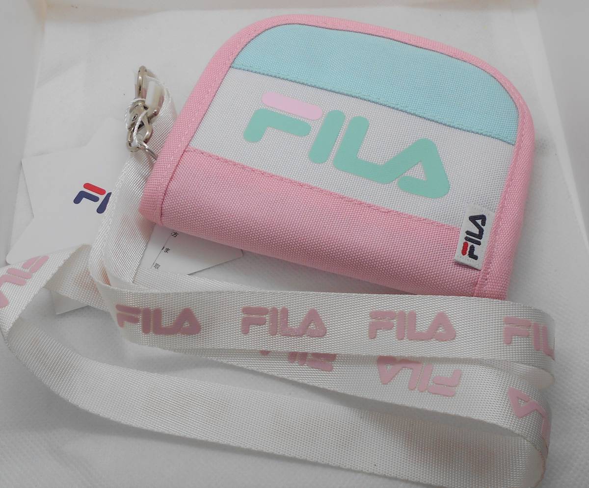 [ new goods ]FILA round wallet folding twice purse pink with strap men's lady's Kids 