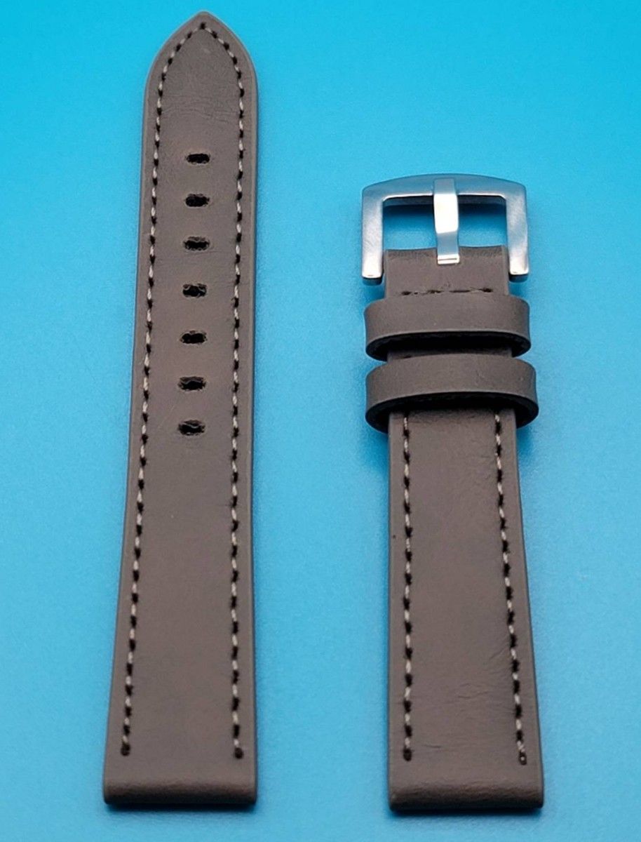 腕時計用品③⑨【未使用】取付幅 18㎜ オイルレザーベルト 灰色 グレー 灰色 グレーステッチ 銀色 シルバー 16㎜ 尾錠