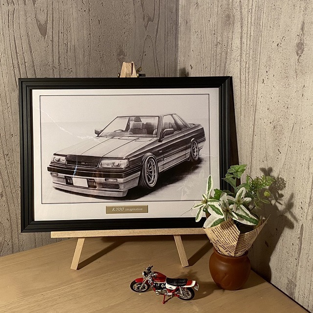  Nissan NISSAN Skyline R31 GTS coupe [ pencil sketch ] famous car old car illustration A4 size amount attaching autographed 